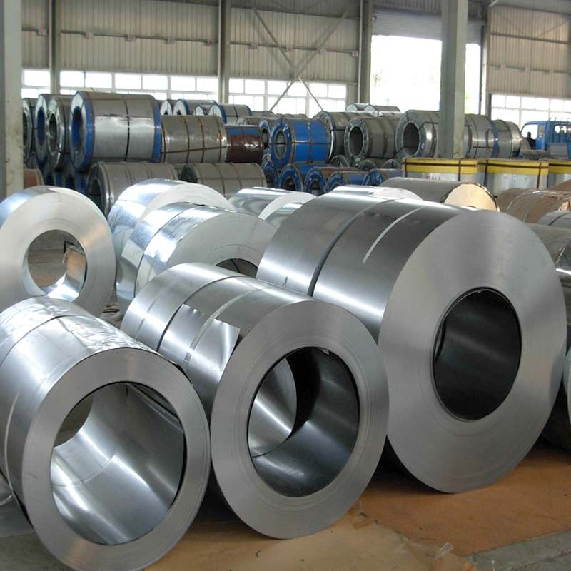 Industrial warehouse Stainless Steel 317/317L shims storing multiple large metal coils for manufacturing