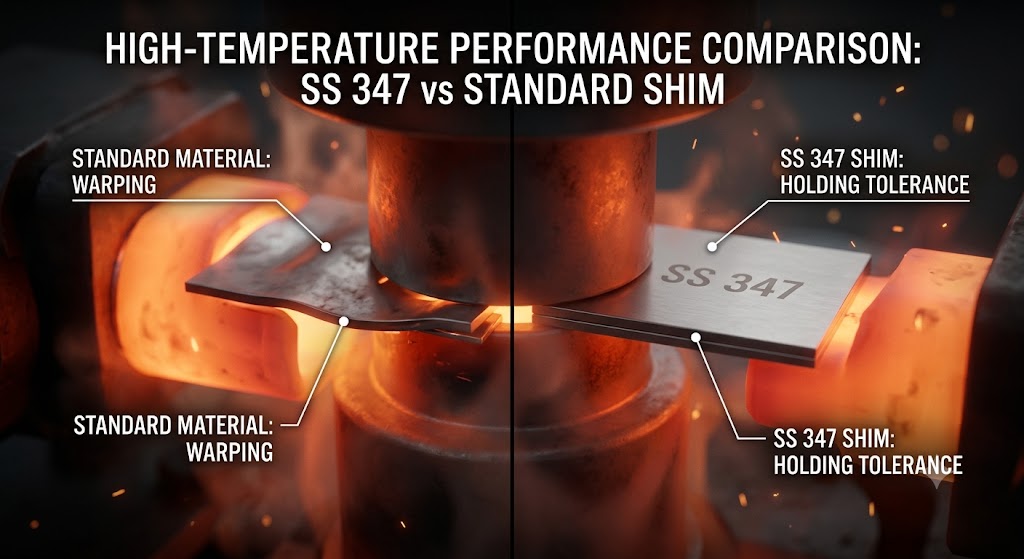 SS 347 shim holding its structural shape under extreme heat in an industrial machine joint.